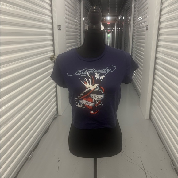 Ed Hardy Navy Graphic Crop Top - Picture 1 of 13